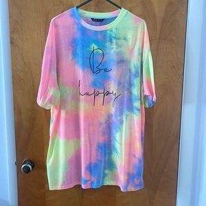 X Large tie dyed t shirt dress Be Happy